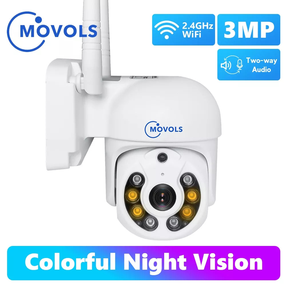 MOVOLS 3MP IP Camera Smart Tracking 1536P Wireless Two Way Audio PTZ Outdoor Waterproof Video Surveillance CCTV Security Camera