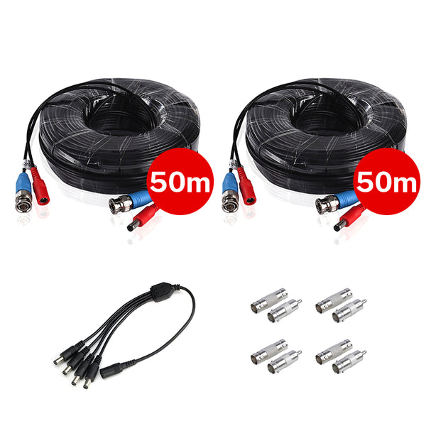 18.3M(60Ft)/30M(100Ft)/50M(164Ft) BNC Cable Set for Camera with DC Power Connector